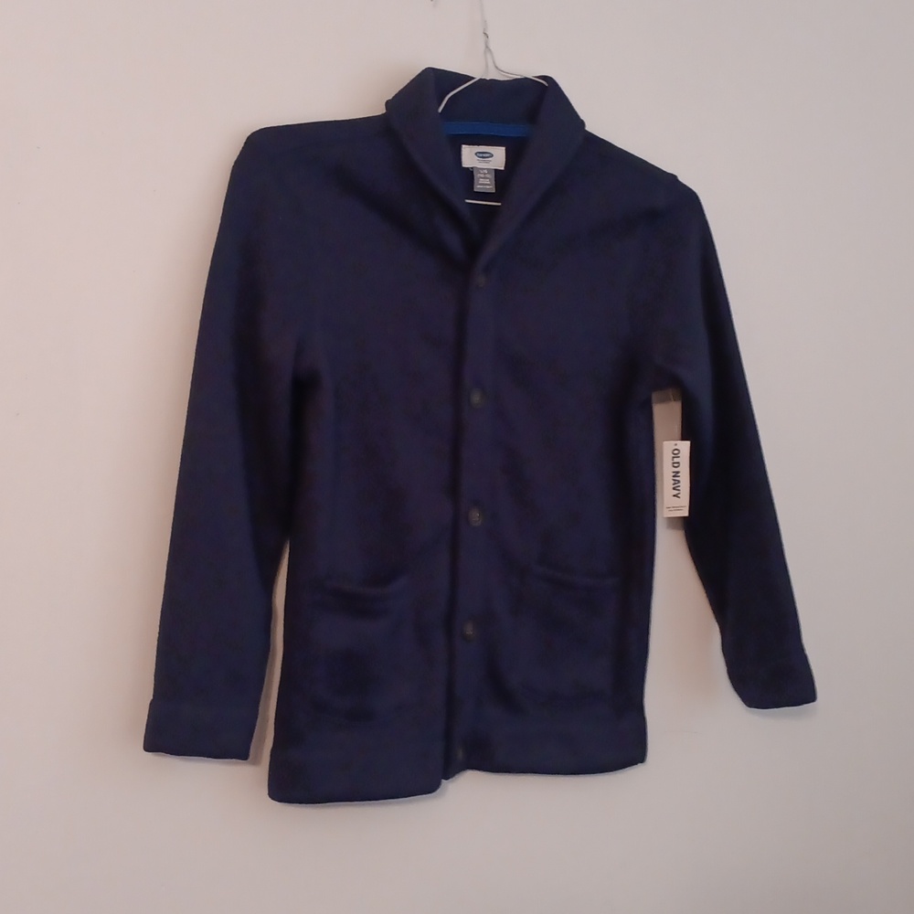 Old navy boys sweater ,color navy blue. Size large, button down